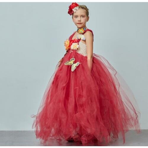Girls Flower Wedding Dress for Bridesmaid Halloween Floral Costume Dresses For School Party Fashion Show Carnival Disguise Cloth