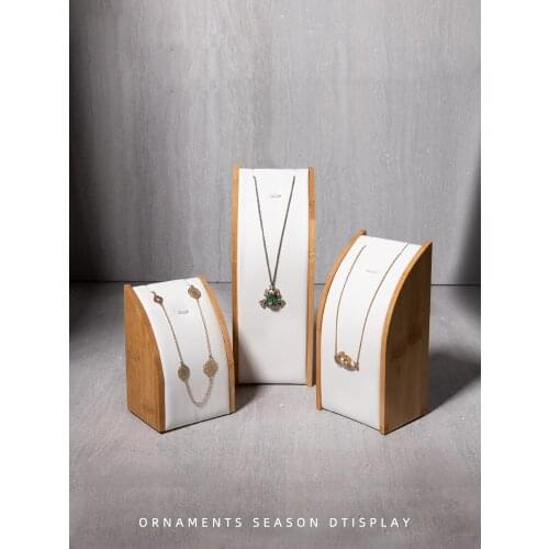 Wood and Leather White Pendant Necklace Display Stand Rings Earrings Display tray Blocks Jewellery Display Rack
