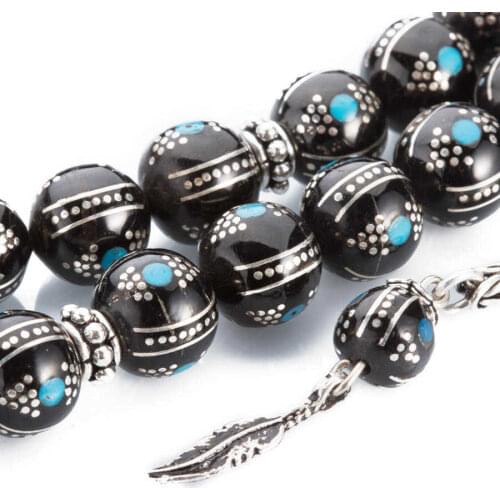 Melon Slice Jet Rosary (Tasbih) with Chalchuite Stonework