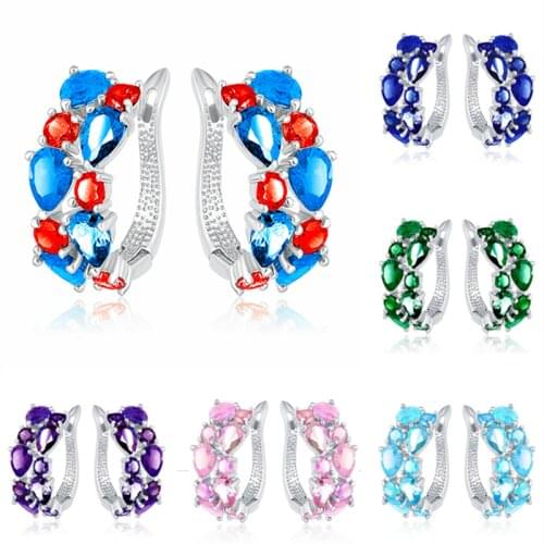 Classic Luxury Rose Gold Mona Lisa Hoop Earrings For Women With Colorful Zircon Crystal Wedding Jewelry Earring Accessories Gift