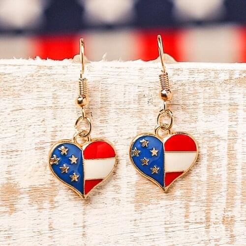 USA Flag Earring Heart Star Shape American Flag Dangle Earrings 4th of July Independence Day Pendant Jewelery Gift for Women