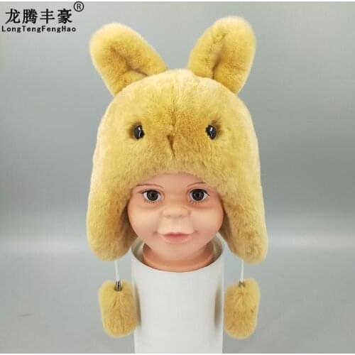 New Russian Fur Hat Winter Boys Girls Real Rabbit Hat Children Earmuffs Warm Fur Romber Hats With Big Ear Rabbit Fur Caps