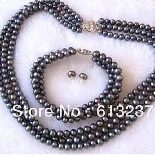 Charms 3 rows 7-8mm beautiful black pearl round beads diy Necklace Bracelet Earring making MY4794