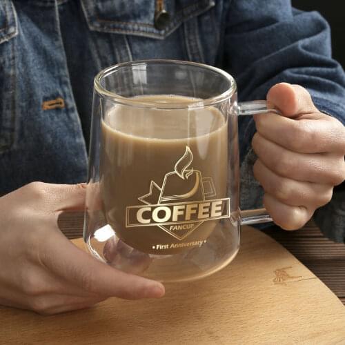 Heat and scald resistant glass cup double-layer coffee cup mug European style drinkware with handle Transparent milk mug Thermos