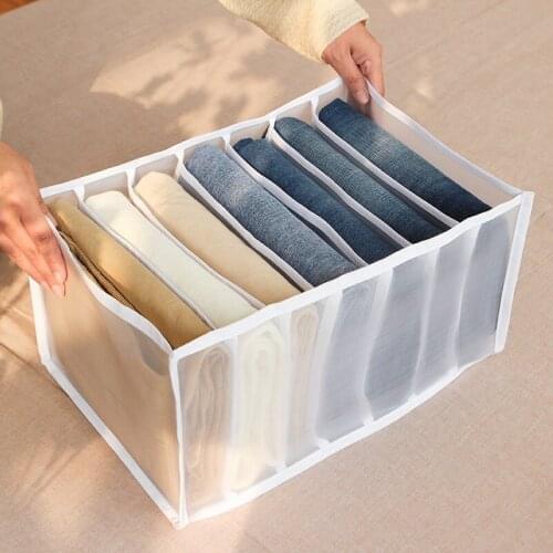 Jeans Pants Compartment Storage Box Clothes Drawer Mesh Separation Box Stacking Pants Drawer Wardrobe Toys Sundriesstorage