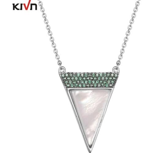 Womens Fashion Jewelry Triangle Mother of Pearl Pave CZ Cubic Zirconia Necklaces for Girls Birthday Gifts 6pcs Lot Wholesale