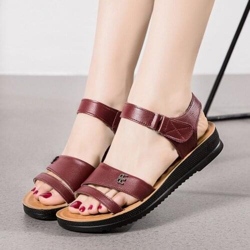 2021 Summer New Wedge Heel Womens Sandals, Easy To Wear, Breathable Soft Sole Flat Bottom Womens Shoes, Leather Casual Sandals