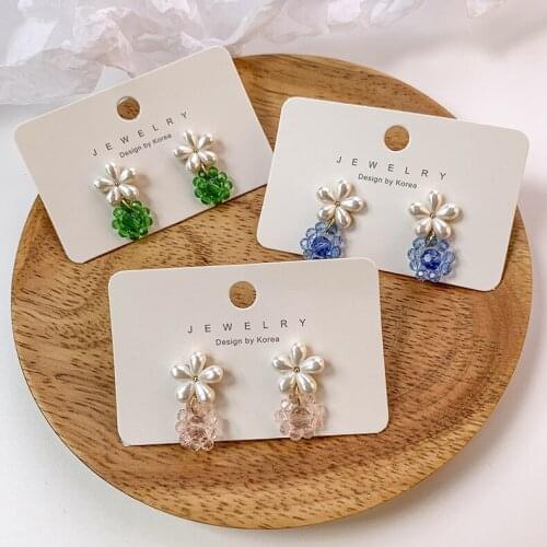 Simple Elegant Beaded Flower Earring For Women 2021 New Fashion Jewelry Accessories Cute Lovely Stud Ear