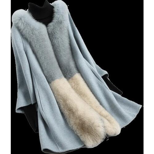 Autumn Winter Women Big Real Fox Fur Collar Wool Korean Double-side Woolen Coat Vintage Jacket X241200DMP21023MY1906