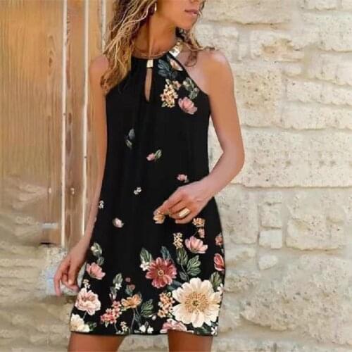 Plus Size Women Floral Print Boho Mini Dress Summer Sexy Off The Shoulder Halter Neck Black Dresses New Trendy Sundress Lady 5XL