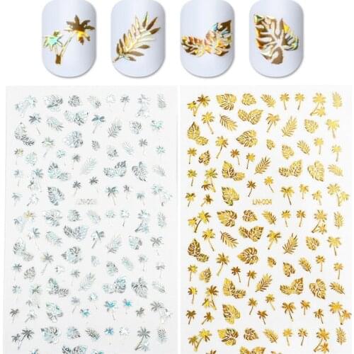 1 Sheet Gold Silver 3D Nail Sticker Holographic Leaf Plant Nail Art Transfer Stickers Decals DIY Nails Manicure Tools