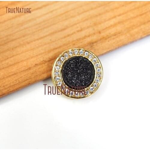 10Pcs Titanium Black Druzy Crystal Clear Zircon Micro Pave Gold Color Round Shape Jewelry Findings Loose Beads 13mm BE12509