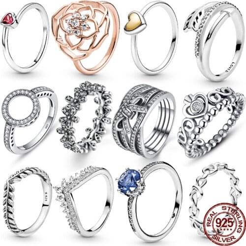 2021 New Hot Sale 925 Sterling Silver Rings For Women Blue Zircon Sparkle Crown Ring Making Jewelry Gift Party Engagement