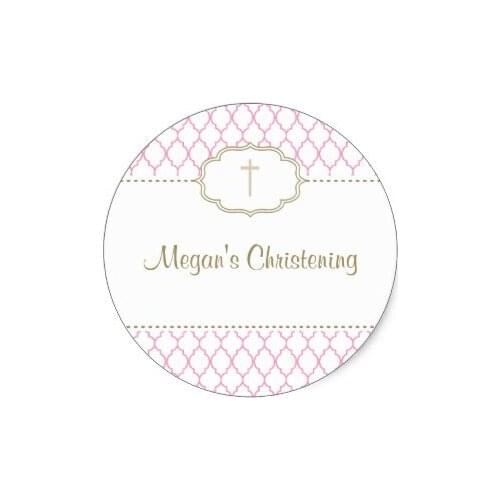 3.8cm Large Pink and Gold Christening Baptism Sticker