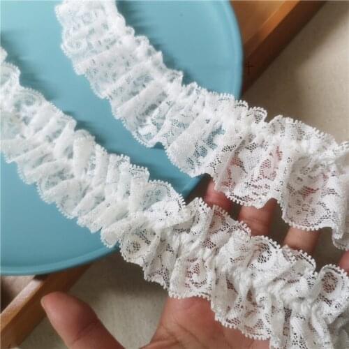 5Yard/Lot Handmade DIY 4.5CM Elastic Pleated Lace Trim Skirt Sleeves Doll Children Clothes Fabric Accessories White Black