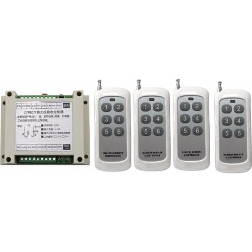AC220V 6CH 10A RF Wireless Remote Control Relay Switch Security System tubular motor garage door shutters/ lamp & 4*Transmitter
