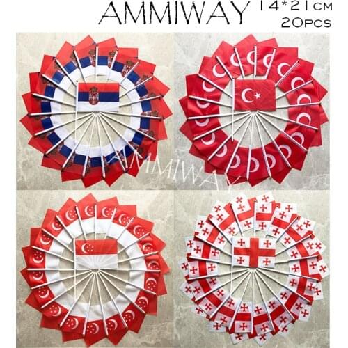 AMMIWAY 14x21cm 20pcs Serbia Turkey Singapore Georgia Country Hand Flag National Hand Flag Polyester Small Size Flying Banner
