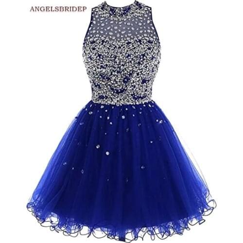 ANGELSBRIDEP High-Neck Homecoming Dresses Sparkly Beaded Crystal Abendkleider Vestidos de festa Graduation Formal Party Gowns