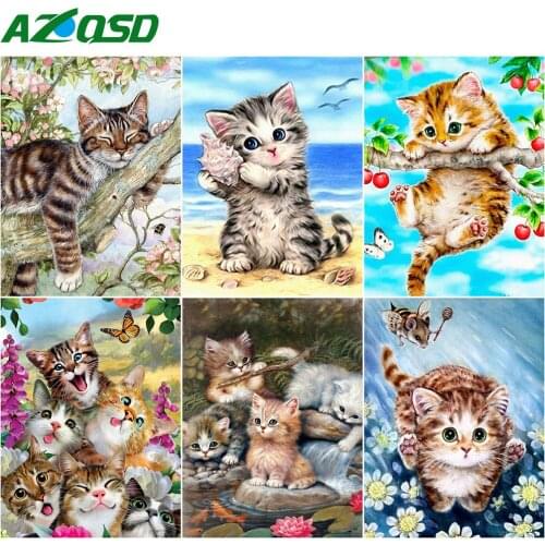 AZQSD DIY Diamond Embroidery Cat Mosaic Handmade Gift Diamond Painting Animals Picture Of Rhinestones Decor For Home Full Drills