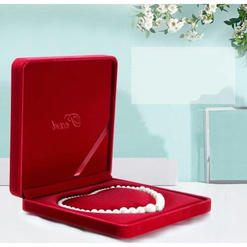 Big size velvet jewelry box long pearl necklace box gift box heart shape inside with word 'pearl'on the box
