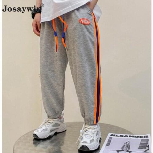 Children Pants for Boys Teenagers Students Kids Pants Elastic Waist Sports Streetwear Striped Ankle-length Trousers Clothing