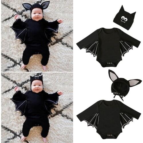 Toddler Kids Halloween Cosplay Bat Costume 2 Piece Set Jumpsuit Romper +Hat Infant Newborn Baby Child Bodysuit For Boys Girls