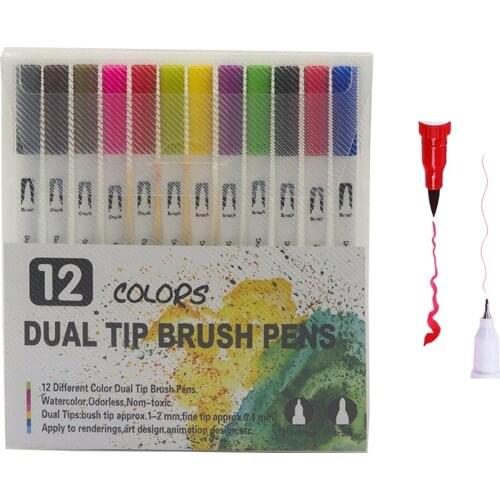 FineLiner Dual Tip Brush Art Markers Pen 12 Colors Watercolor Pens For Drawing Painting Calligraphy Art Supplies