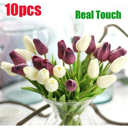10PCS Tulip Artificial Flower Real Touch Artificial Bouquet Fake Flower for Wedding Decoration Flowers Home Garen Decor