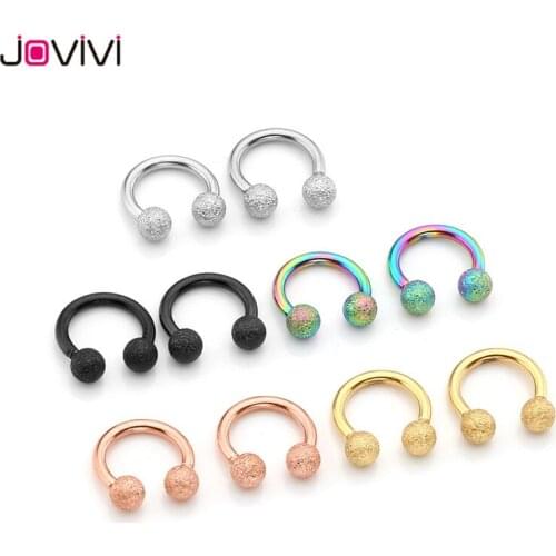 Jovivi Stainless Steel Matte Ball Horseshoe Hoop Nose Ring Eyebrow Rings Nose Ear Helix Cartilage Tragus Daith Septum 16G 6mm