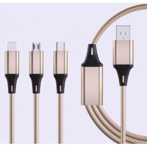 100pcs3 IN 1 8Pin USB Type C Micro USB Cable For Huawei Samsung USB Fast Charging Cables Nylon Braided Cord Universal Data Cable