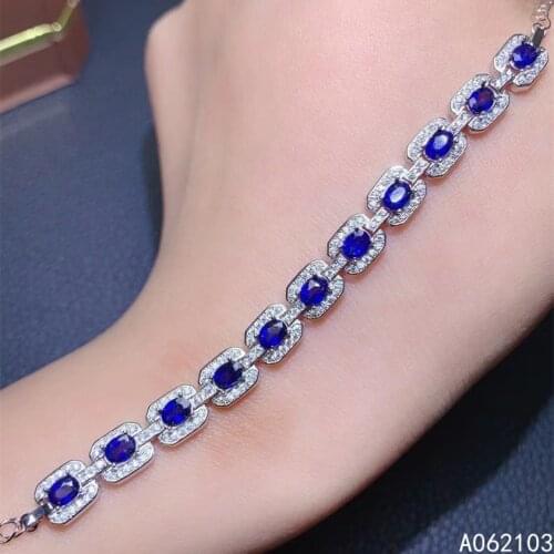 KJJEAXCMY fine jewelry 925 sterling silver inlaid natural sapphire Women simple atmosphere gemstone hand Bracelet support check