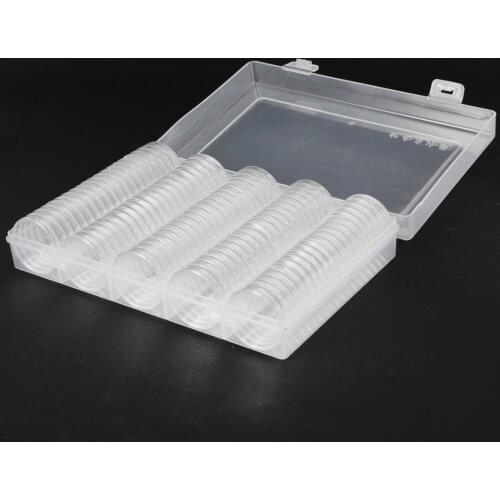 1 Box Memorial Coin Case Collection Plastic Clear Storage Box 100Pcs 27mm 30mm Round Capsule Holder Clear Display Album
