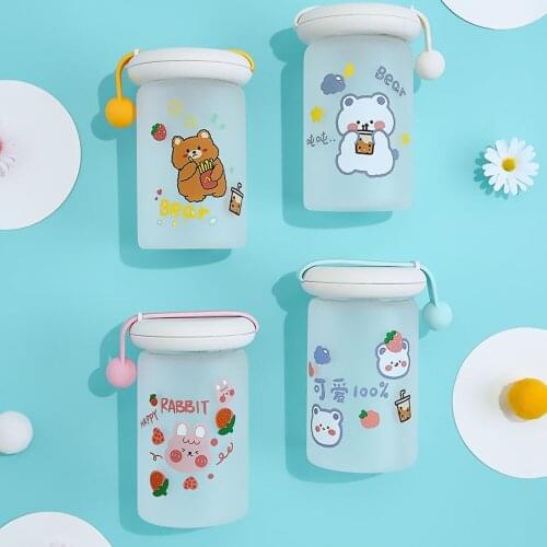 Cute Water Cup Glass Mug Coffee Cup Cute Frosted Glass Bottle Simple Trend Portable Glass Cup Cartoon Cute Girl Casual Cup 350ML