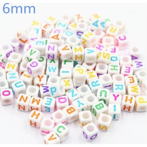 Fashion DIY white acrylic square-shape mix color alphabet letters loose beads 6mm 100 pieces