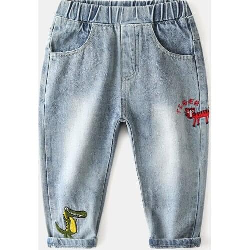 BINIDUCKLING 2020 Fashion Jeans For Boys Kids Cartoon Animial Embroidery Denim Pants 2 3 4 5 Years Toddler Boys Jeans