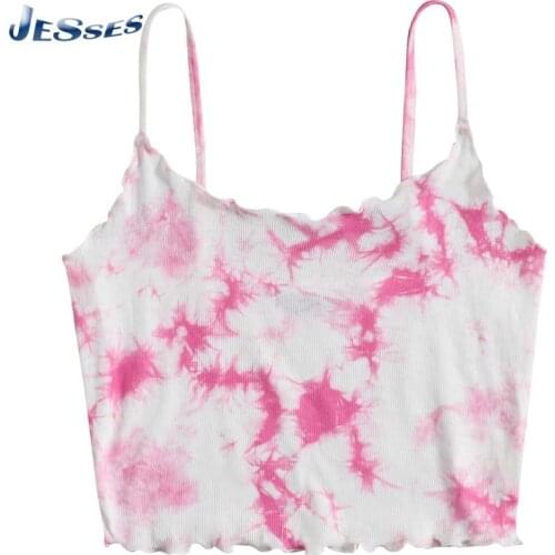 Fashion Tie-dye Suspenders Ladies Sexy Clubwear Vest Knitted Inner Top Hot Sale Female 2XL Sling T Shirts Beach Cool Streetwears