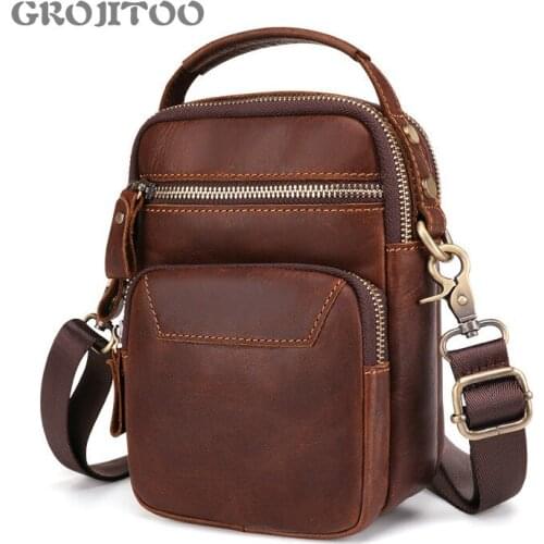 GROJITOO Crazy horse skin mens shoulder bag leisure outdoor fashion leather mens bag high quality shoulder bag for man