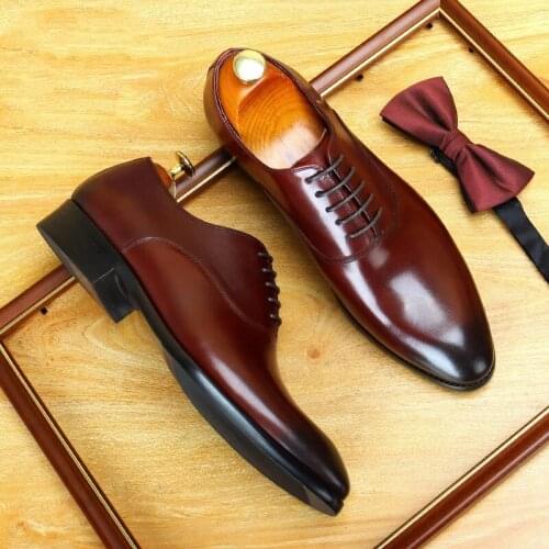 Autumn Mens formal shoes genuine leather oxford shoes for men black 2020 dress shoes wedding shoes laces leather brogues zapatos