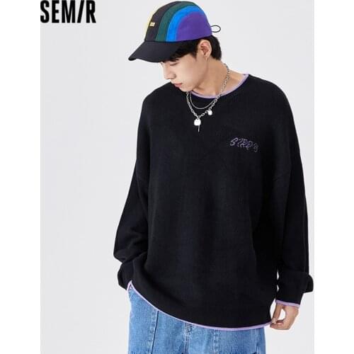 SEMIR Sweater Men Fall 2021 New Loose Fun Letters Graffiti Jacquard Sweater Handsome Street Knitwear Man