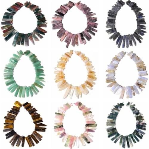 Natural Stone Points Beads Top Drilled Quartz Point Charms Crystal Aquamarines Cut Slice Stick Pendants For Jewelry making DIY