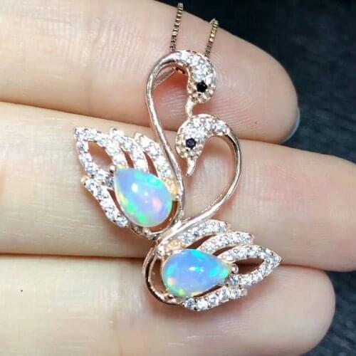 Natural multicolor opal gem Pendant natural gemstone pendant necklace 925 sterling silver Fashion Couple Swan girl gift jewelery