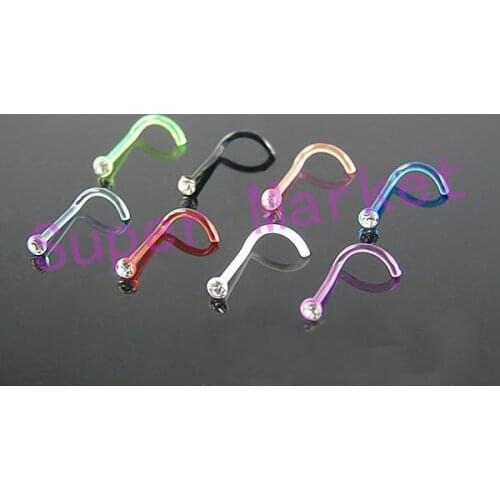 Newest Nose Ring Stud Screw BioFlex Nose with Bezel Set Gem transparent UV Acrylic Piercing Jewelry 120pcs/lot Free Shipping