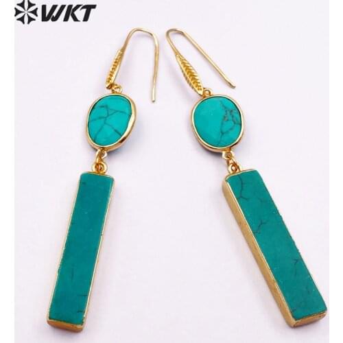 WKT WT-E423 Wholesale Top Fashion Classic Natural Stone Earrings Rectangle Light Blue Drop Earrings for women Jewelry