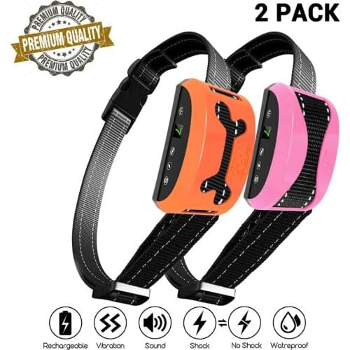 2Pack Set Anti Bark Collar Electrical Shock Vibration Beep Training Collar Safe Human For Small/M/Large Dogs