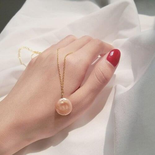 New fashion simple natural pink 12MM baroque shaped pearl necklace