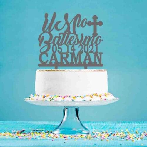 Personalized Party Cake Topper Custom Italian Il Mio Battesimo Cake Topper For Kids Baptism Party Cake Decoration YC078