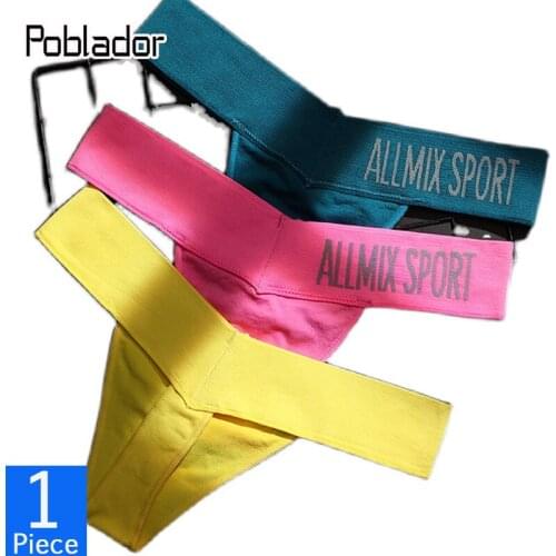 PobladorNew Sexy Womens Sports Thong Low Waist Female Fashion Letter T-Back Soft Lady Tangas Underwear Seamless Cotton G-String