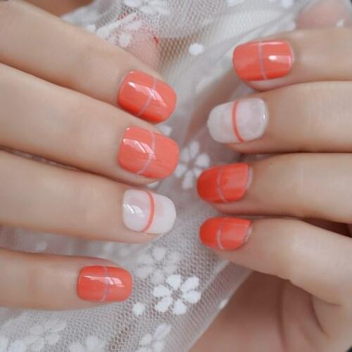 Simple Line Cutting Design Press On Nails Medium-Short Square Shape Supplies For Gels Nails Art Fingernails Full Cover EchiQ