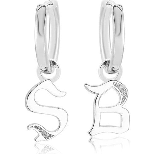Valori Jewels Shining Letters, Zirconia White Gemstone, Rhodium Plated, Sterling Silver Small Plain Hoop Charm Earrings