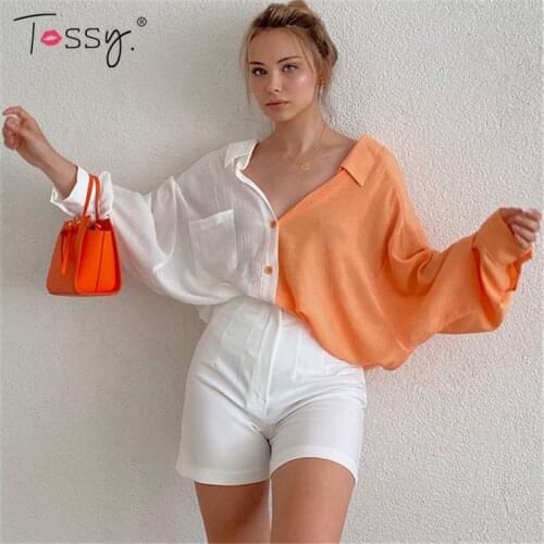 Tossy Patchwork Oversized Chiffon Shirts Women Casual Blouse Designer Chic Ladies Top Shirt Fashion Streetwear Cardigan 2021 New
